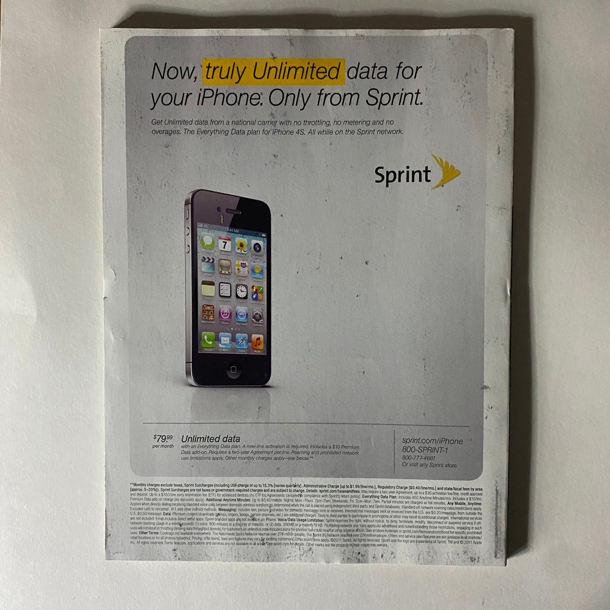 Back cover of Fortune Magazine featuring an advertisement for unlimited data plans from Sprint.