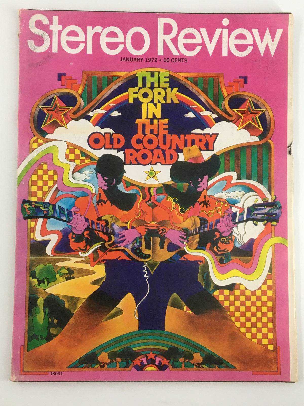 Cover of VTG Stereo Review Magazine January 1972 featuring vibrant psychedelic artwork titled 'The Fork in The Old Country Road'.