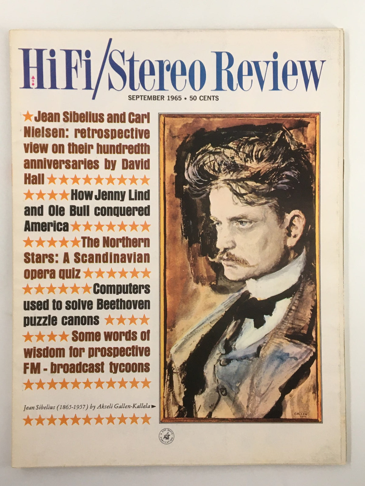 Cover of VTG HiFi/Stereo Review Magazine from September 1965 featuring Jean Sibelius and Carl Nielsen, highlighting articles on classical music, and notable figures in the music industry.