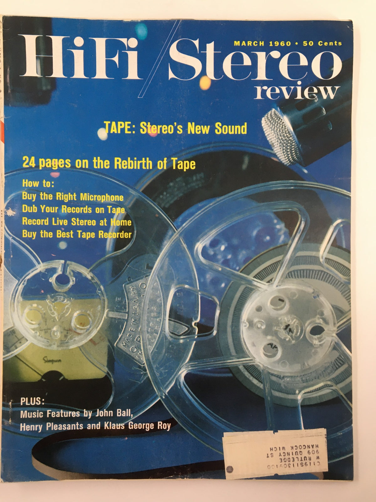 Front cover of the VTG HiFi/Stereo Review Magazine March 1960 featuring articles on audio tape, alongside insights from Henry Pleasants and Klaus George Roy.