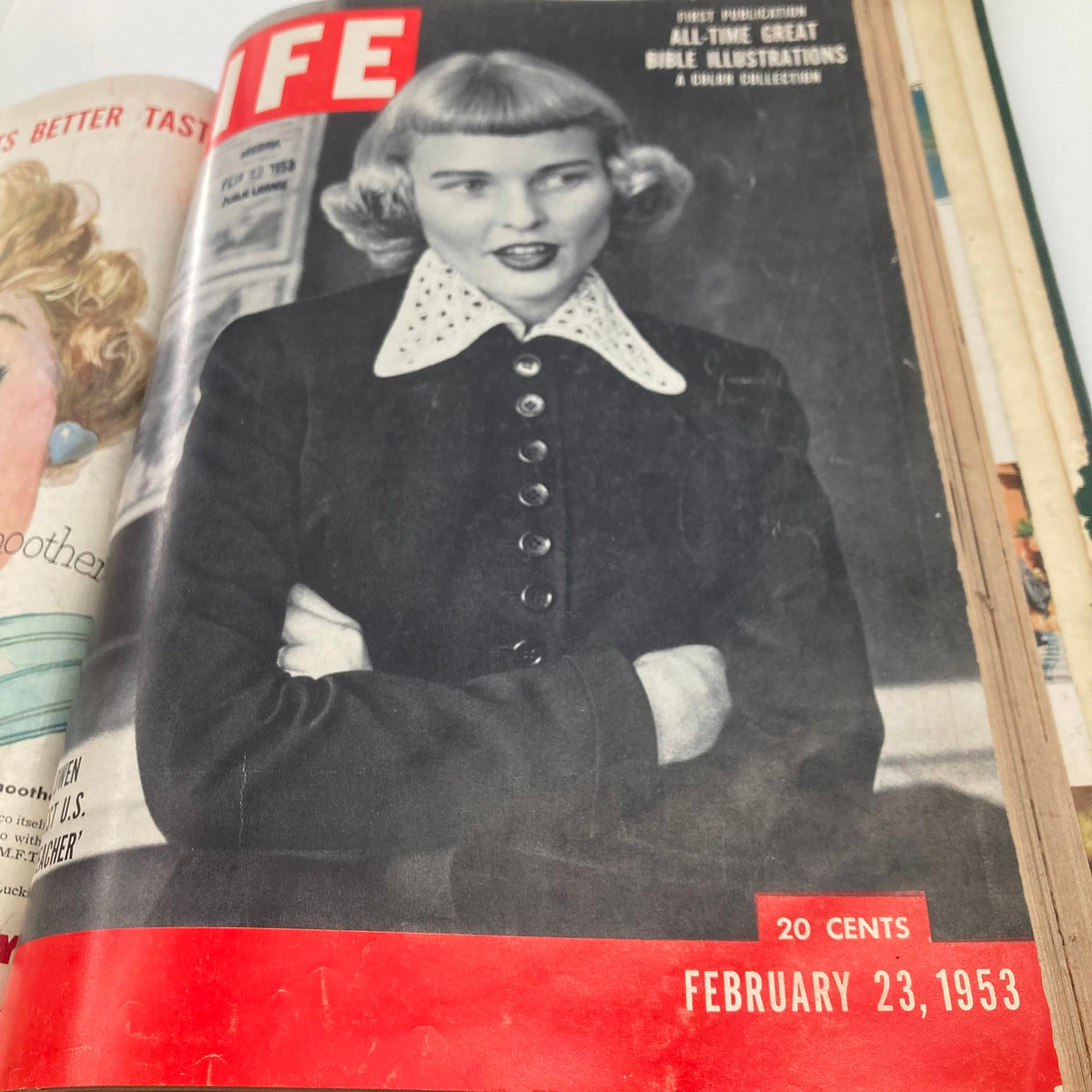 VTG 1953 Bound Life Magazine Cover displaying a fashionable woman, February 23, 1953 issue.