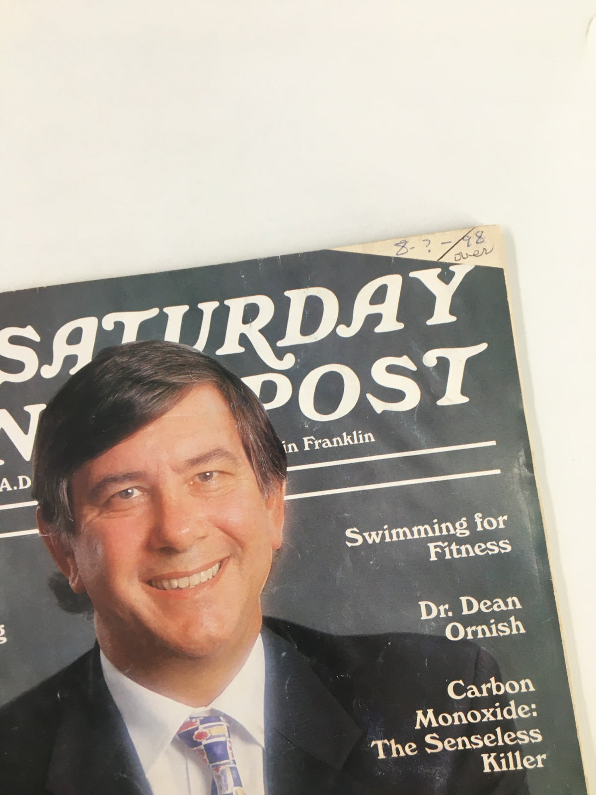 Close-up of The Saturday Evening Post September 1998 cover featuring Dr. David White smiling, highlighting health topics and lifestyle medicine.