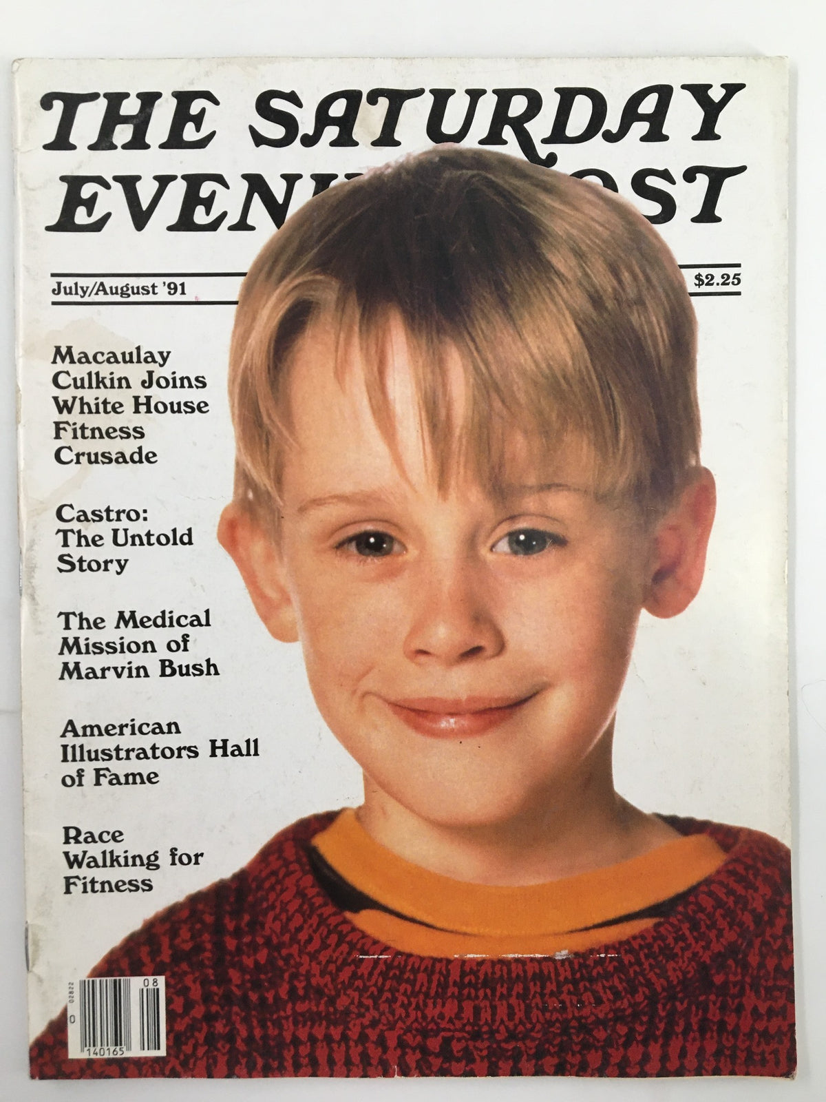 Cover of The Saturday Evening Post July 1991 featuring Macaulay Culkin promoting the White House Fitness Crusade, showcasing a nostalgic 90s design with the magazine's title prominently displayed.