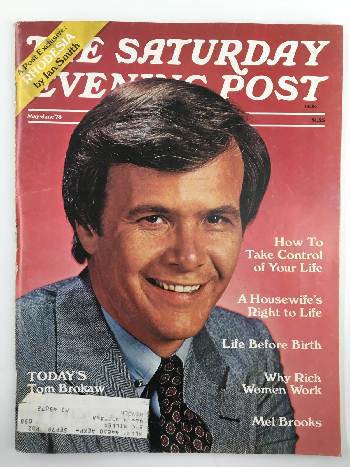 Cover of The Saturday Evening Post from May 1978 featuring Tom Brokaw smiling, wearing a gray suit. The magazine includes headlines such as 'How To Take Control of Your Life' and 'Mel Brooks'.