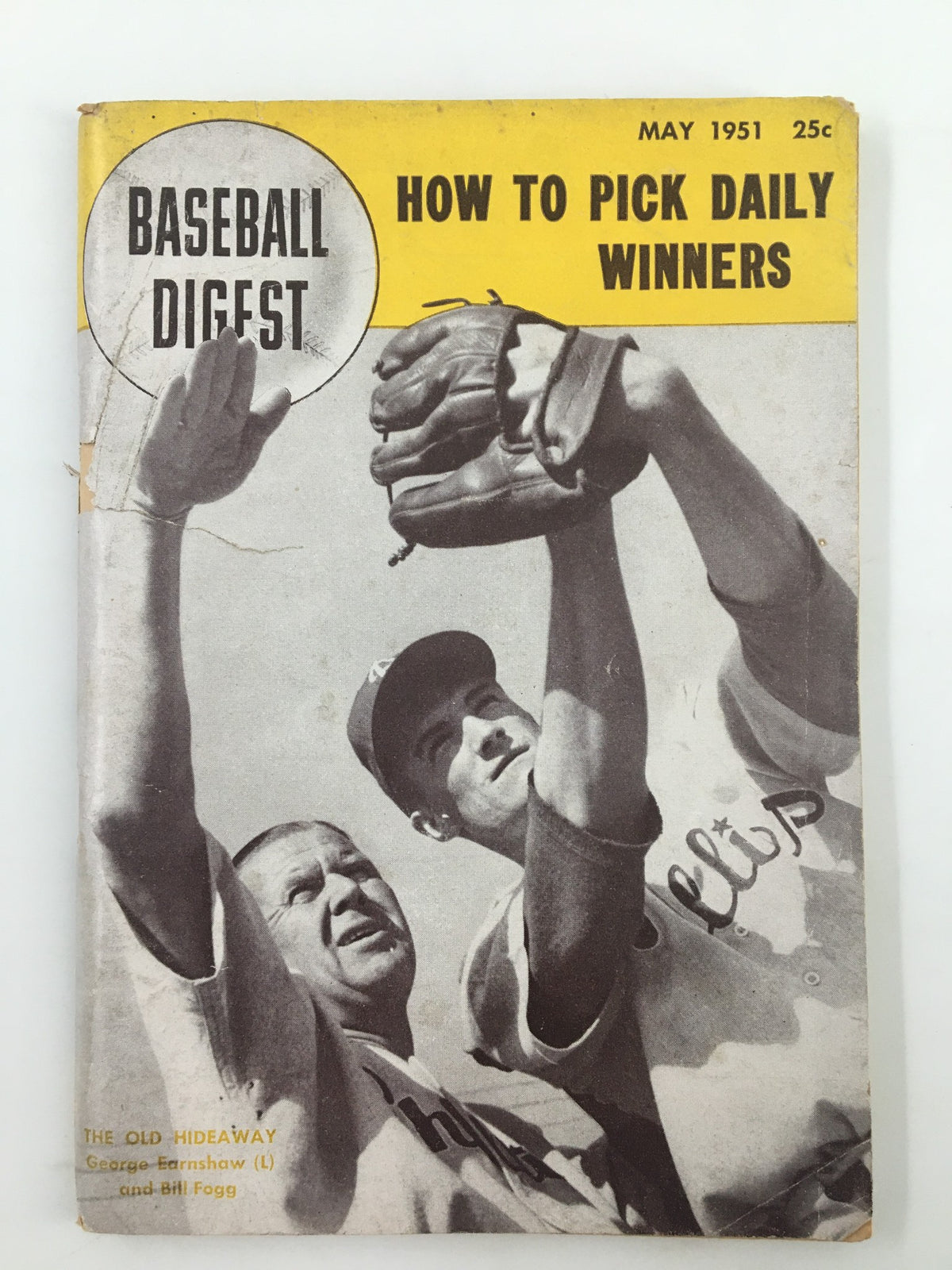 Cover of VTG Baseball Digest Magazine from May 1951, featuring George Earnshaw and Bill Fogg, highlighting 'How to Pick Daily Winners.' A vintage collectible for baseball enthusiasts.