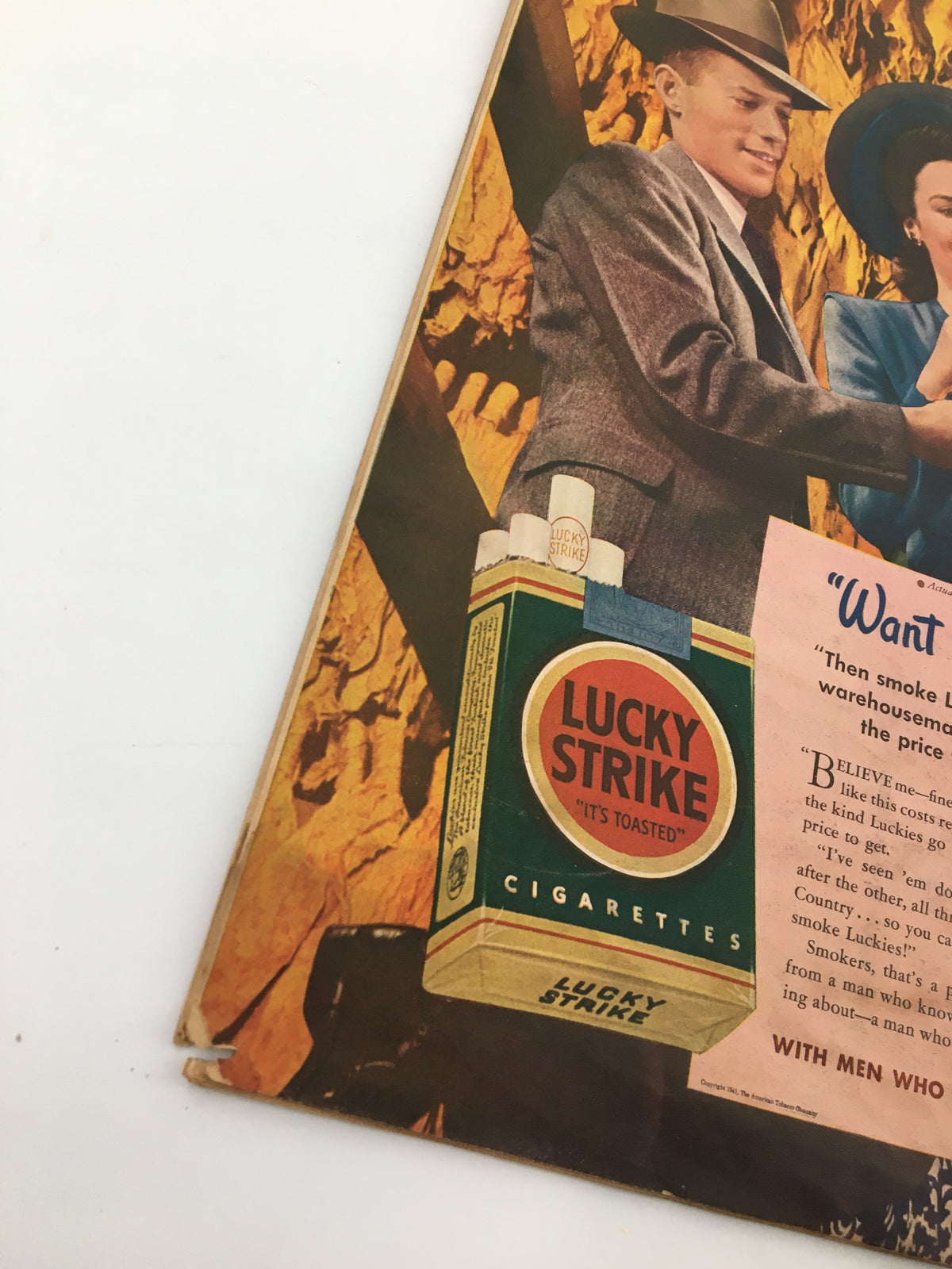 Vintage advertisement for Lucky Strike cigarettes alongside a promotional context from the October 1941 issue of The Household Magazine titled 'Young People Are So Resourceful'.