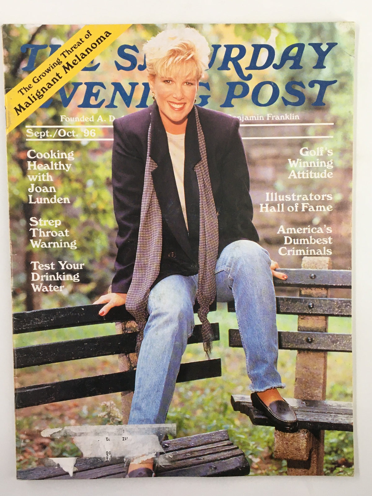 Cover of The Saturday Evening Post September 1996 featuring Joan Lunden with the title 'Cooking Healthy with Joan Lunden', showcasing themes of healthy cooking and wellness.