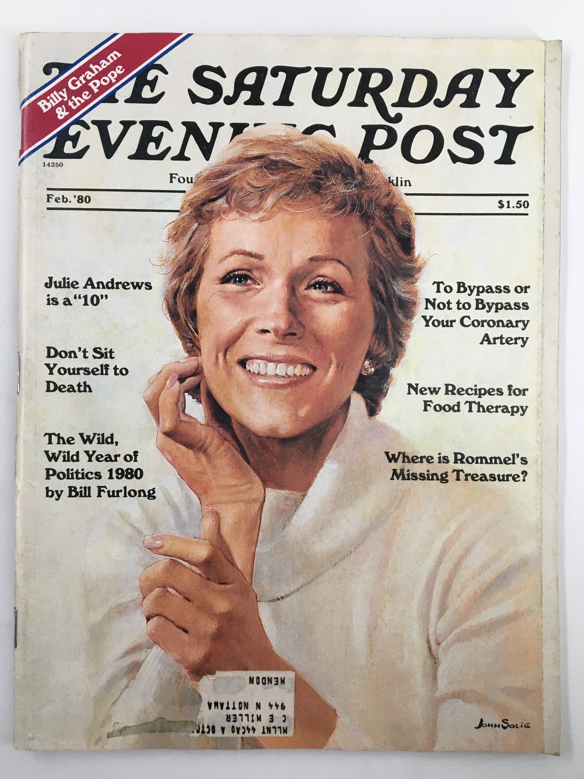Cover of The Saturday Evening Post, February 1980 issue featuring Julie Andrews, with a headline discussing politics and various articles including 'The Wild Year of Politics 1980'.