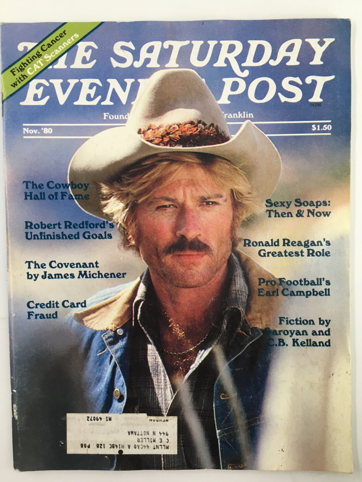 Cover of The Saturday Evening Post from November 1980 featuring Robert Redford's Unfinished Goals, showcasing a vintage magazine design and nostalgic elements.