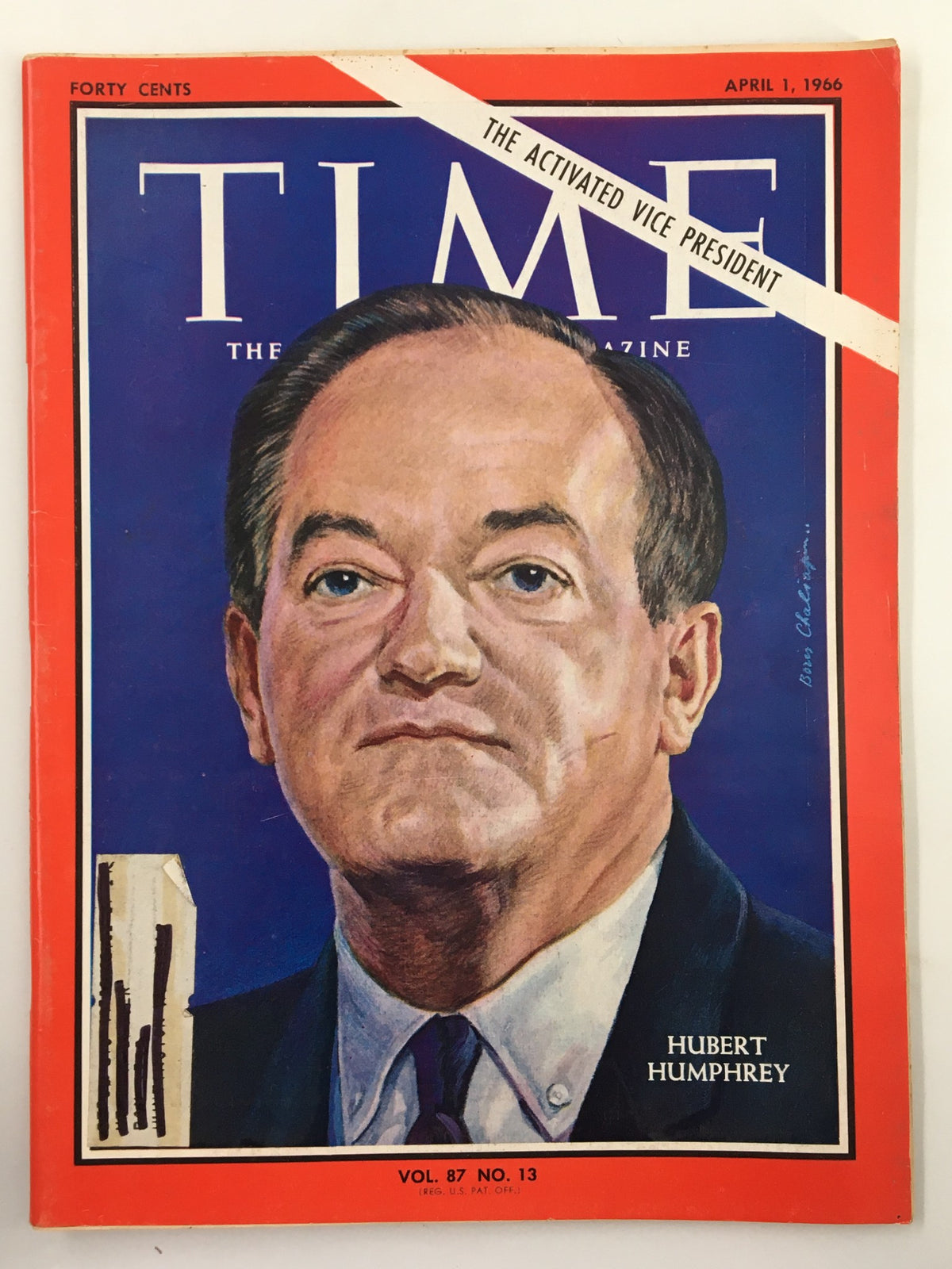 Cover of VTG Time Magazine April 1 1966 Vol 87 #13 featuring Vice President Hubert Humphrey, showcasing a portrait of Humphrey with the headline 'The Activated Vice President'.