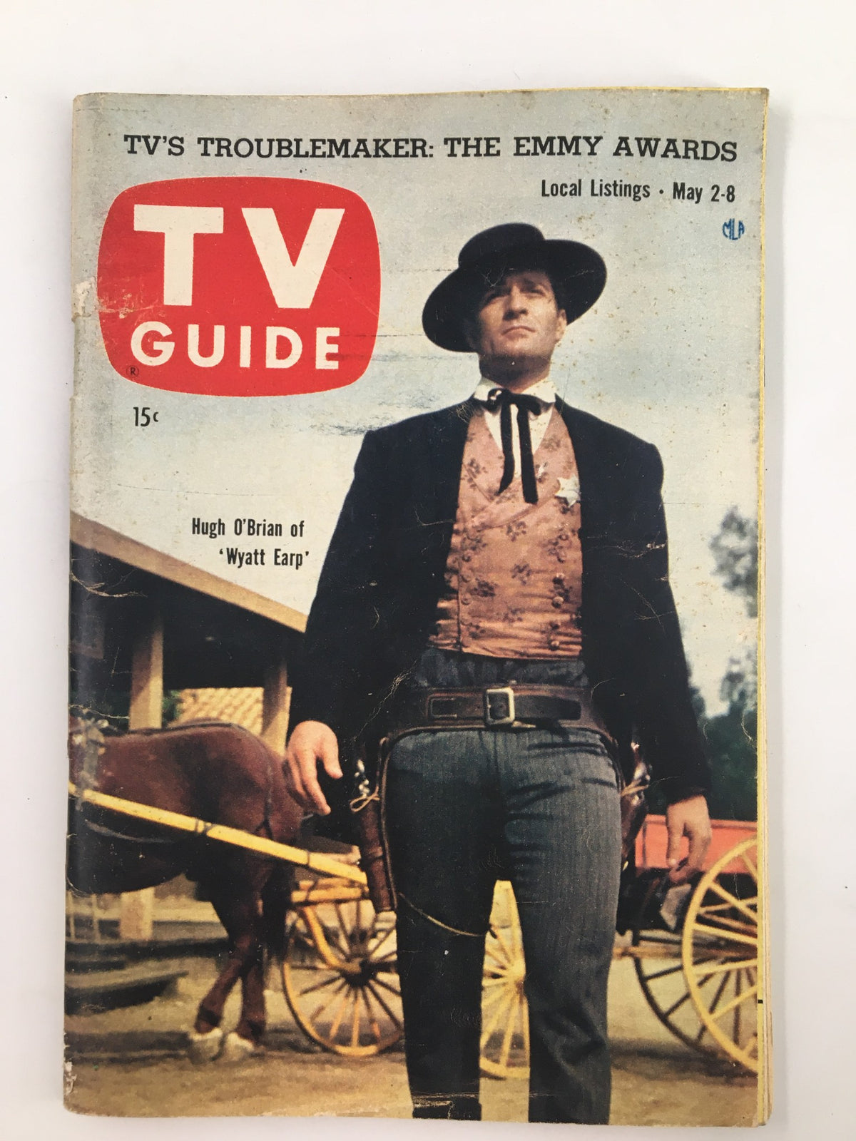 Cover of TV Guide Magazine May 2 1959 featuring Hugh O'Brian in character from Wyatt Earp, showcasing a vintage television theme.