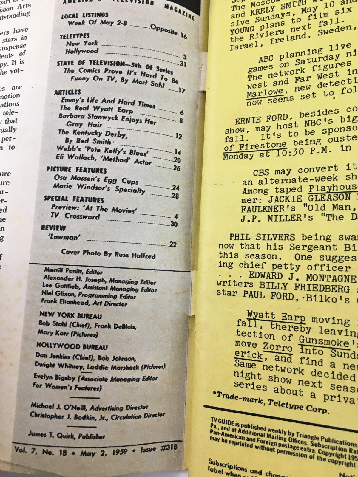 Interior page of TV Guide Magazine May 2 1959 displaying local listings and content highlights, emphasizing its historical television significance.