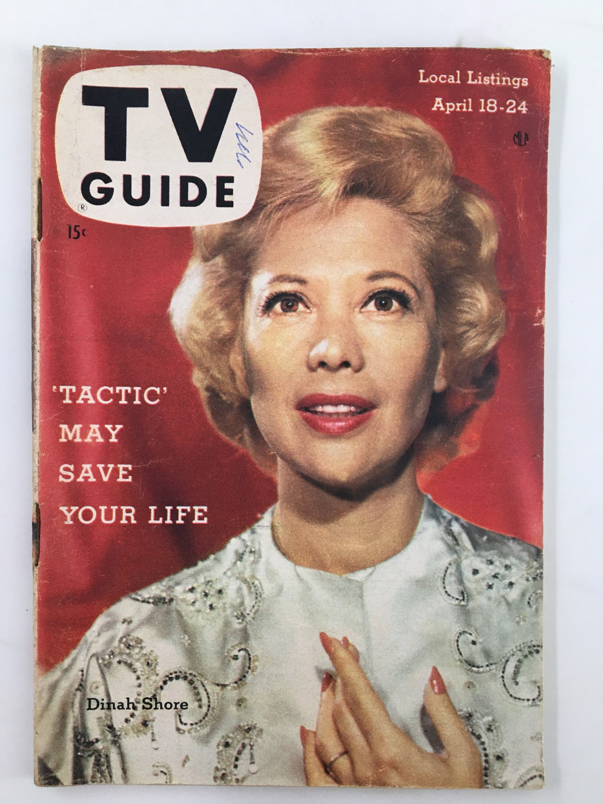 TV Guide Magazine April 18 1959 featuring Dinah Shore on the cover, showcasing classic design elements and vibrant colors, ideal for vintage collectors.