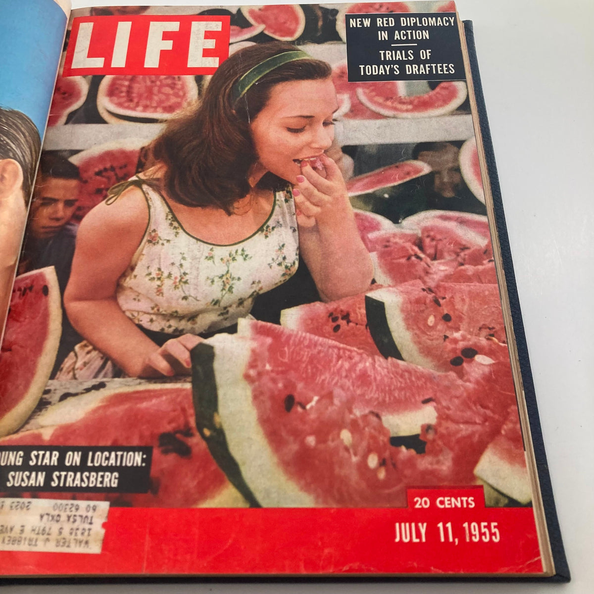 Cover of VTG 1955 Bound Life Magazine July 11 featuring actress Susan Strasberg enjoying watermelon, epitomizing summer leisure in 1955.