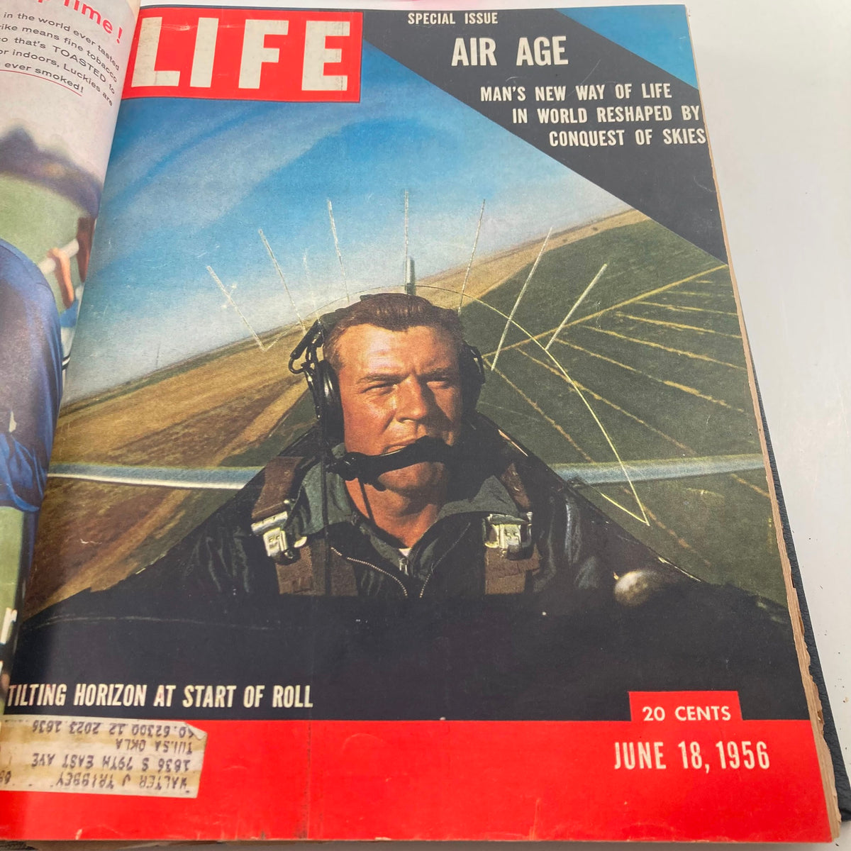 Cover of VTG 1956 Bound Life Magazine featuring a pilot in flight with the title 'Air Age' and the date June 18, 1956.