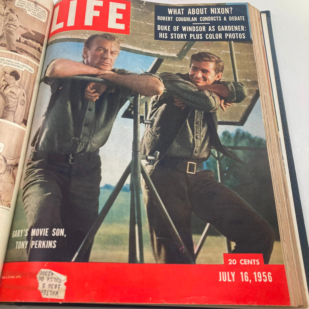 Cover of VTG 1956 Bound Life Magazine featuring Gary Cooper and Tony Perkins with the date July 16, 1956.