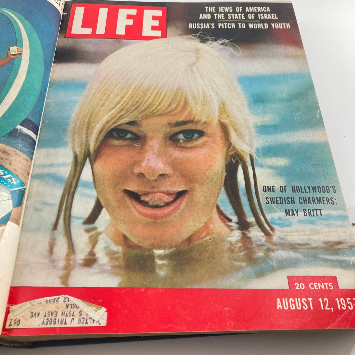 Cover of VTG 1957 Bound Life Magazine featuring Hollywood starlet May Britt, from the August 12, 1957 issue, showcasing mid-20th-century culture.