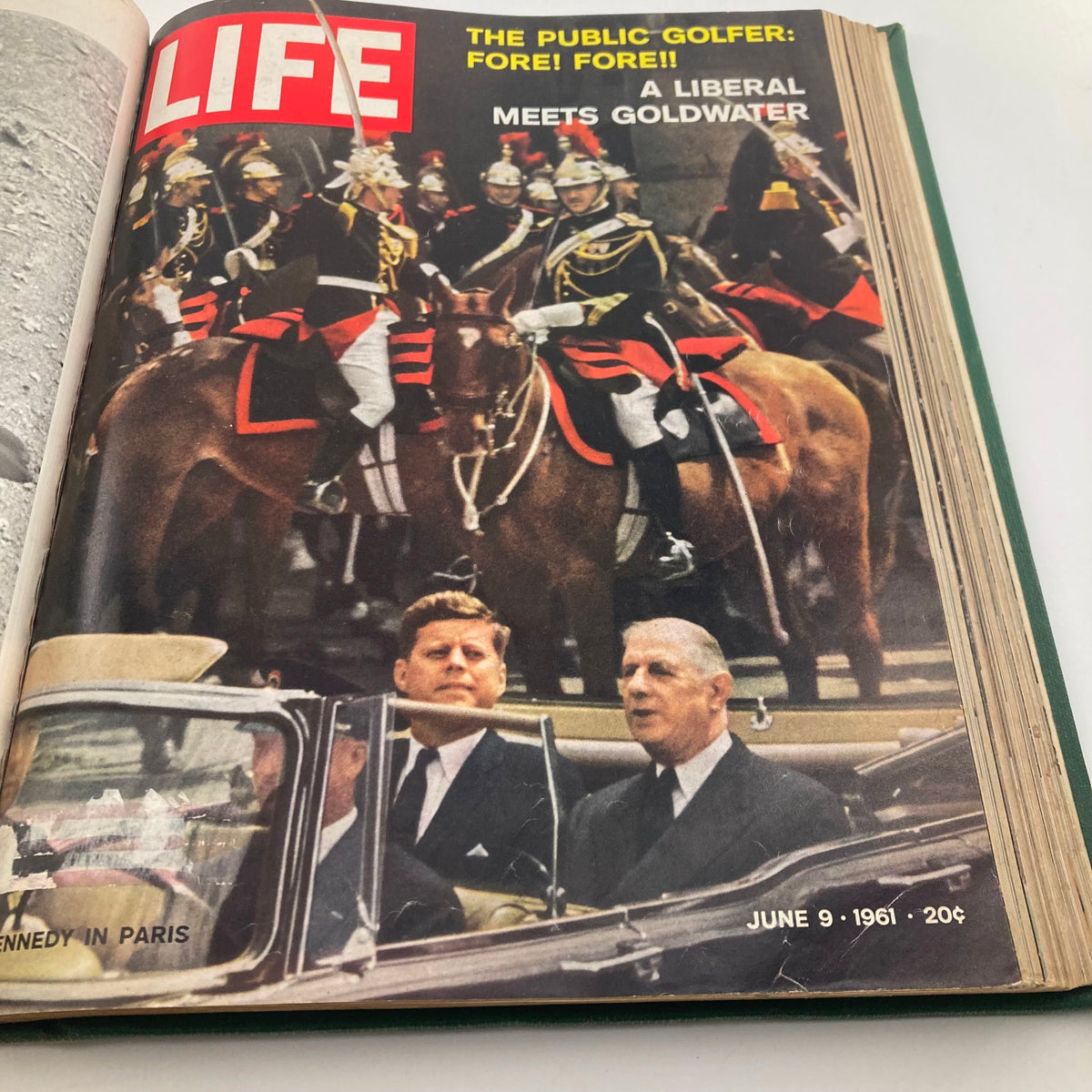 Cover of VTG 1961 Bound Life Magazine featuring President John F. Kennedy in Paris with De Gaulle on June 9, 1961.
