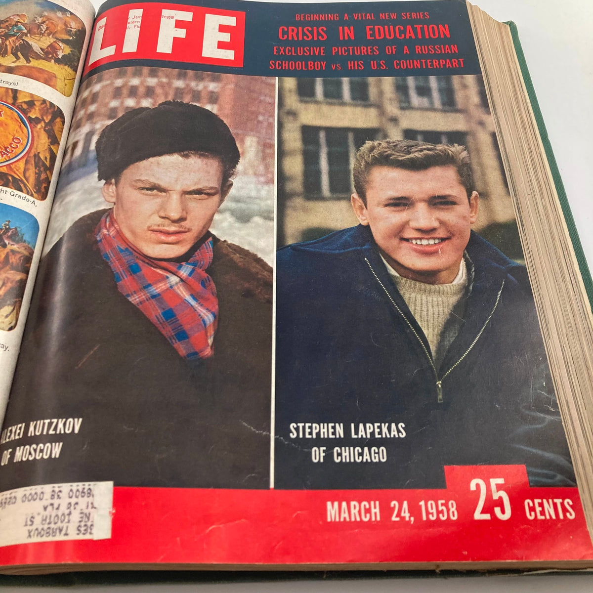 Cover of the March 24, 1958 issue of Bound Life Magazine displaying student life in Moscow and Chicago.