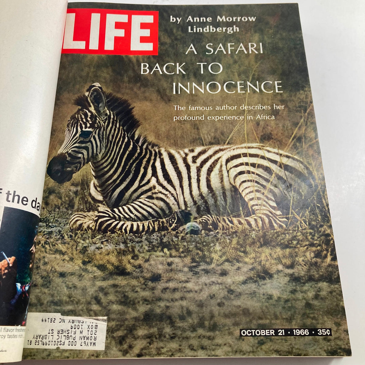 VTG 1966 Bound Life Magazine, October 21 issue cover titled 'A Safari Back to Innocence' by Anne Morrow Lindbergh.