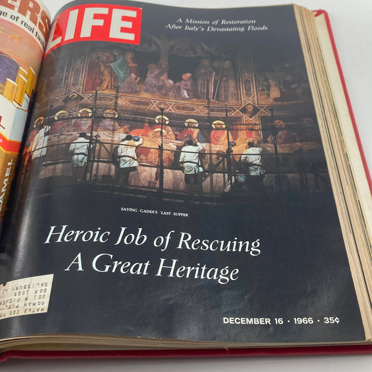 Cover of the VTG 1966 Bound Life Magazine featuring an article 'Heroic Job of Rescuing A Great Heritage' related to the restoration of Gaddi's Last Supper, December 16, 1966.
