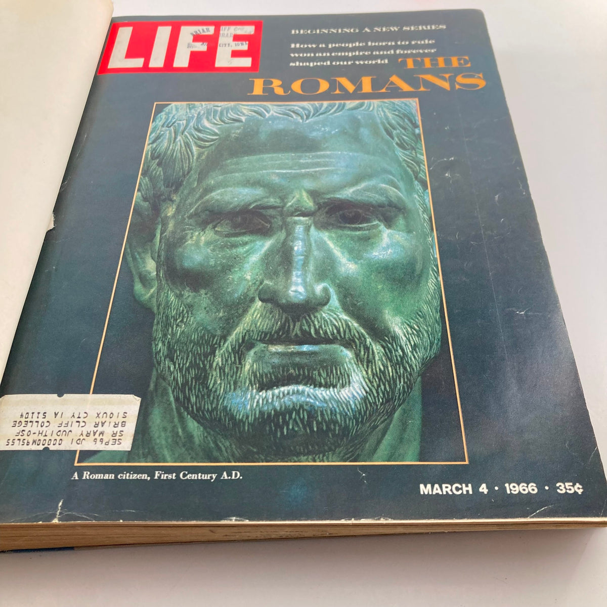 Vintage 1966 LIFE Magazine Bound Edition, March 4 issue cover featuring Roman sculpture and historical theme.