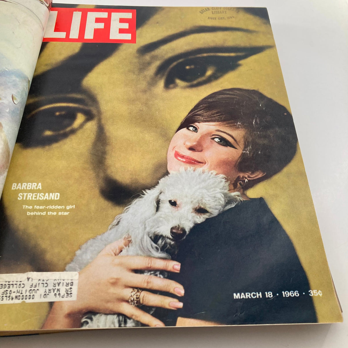 Vintage 1966 LIFE Magazine Bound Edition, March 18 issue cover featuring Barbra Streisand with a pet dog.