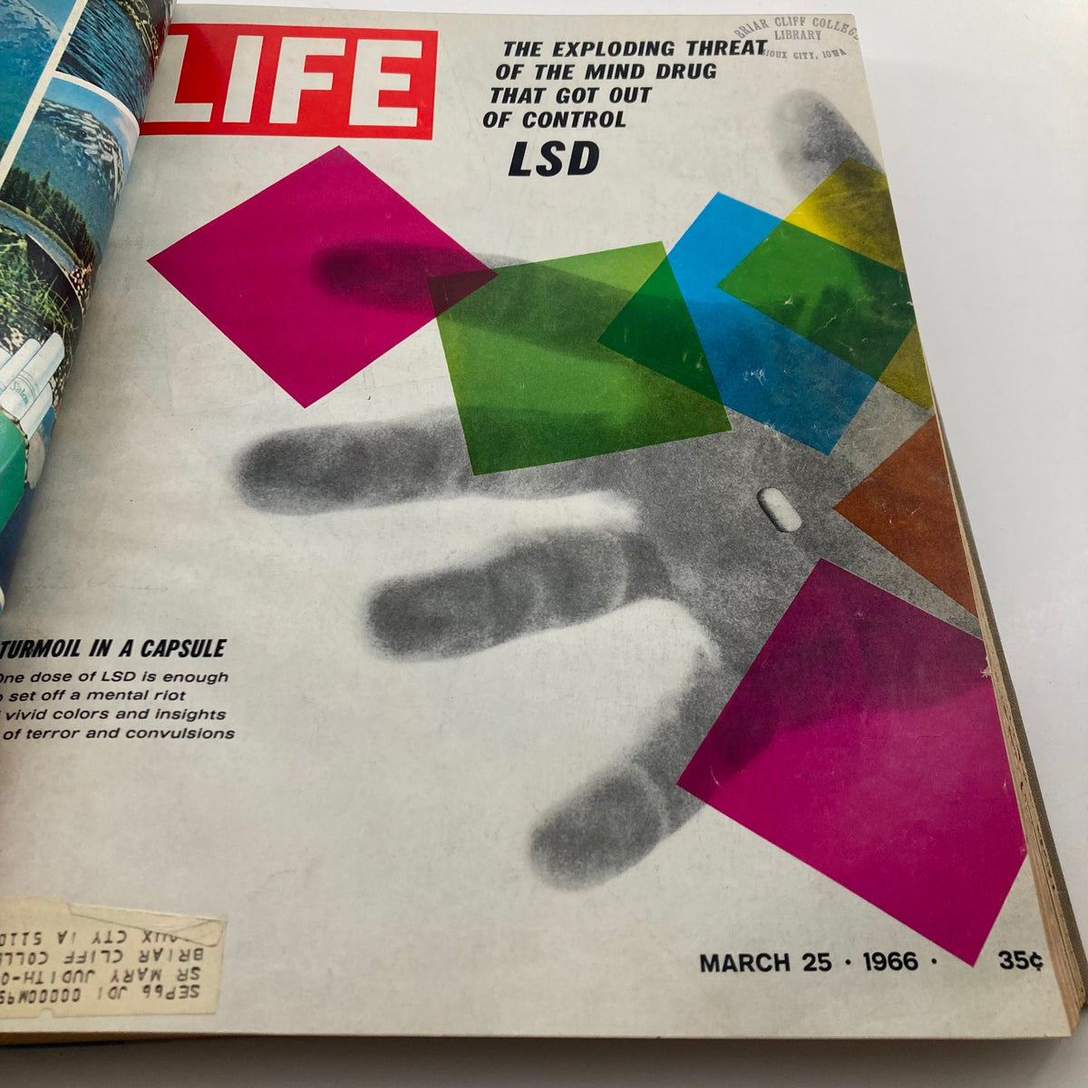 Vintage 1966 LIFE Magazine Bound Edition, March 25 issue cover discussing the controversial topic of LSD.