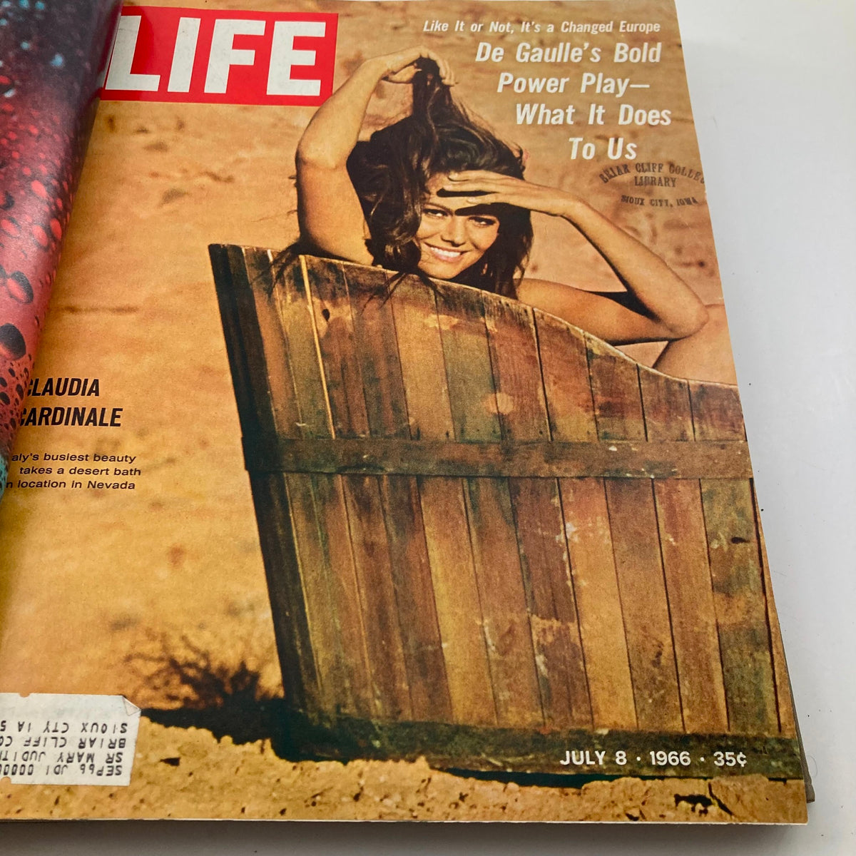 Cover of the July 8, 1966 issue of the VTG 1966 Bound Life Magazine featuring actress Claudia Cardinale, highlighting her beauty.