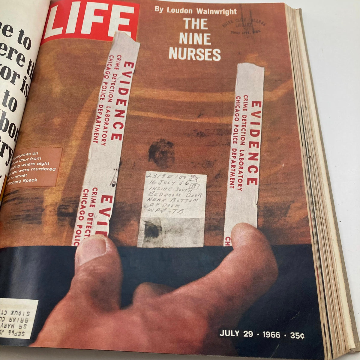 VTG 1966 Bound Life Magazine July - August Complete Weekly Issue featuring an article titled 'The Nine Nurses' with a focus on evidence collection from a crime scene, dated July 29, 1966.