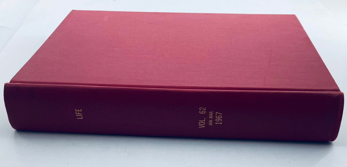 Side view of the VTG 1967 Bound Life Magazine January - March Complete Weekly Issue showcasing volume details.