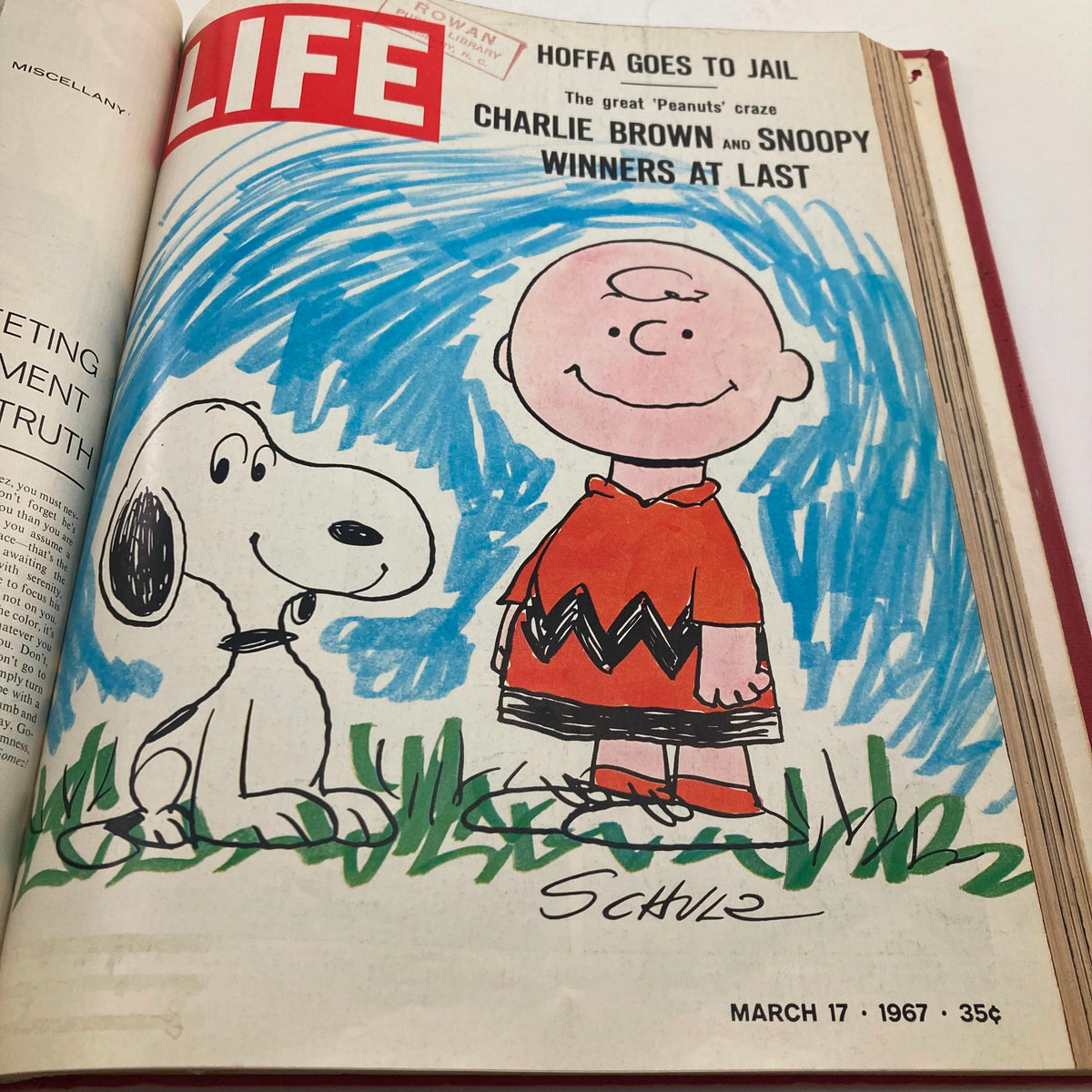 Cover of VTG 1967 Bound Life Magazine featuring Charlie Brown and Snoopy illustration, March 17, 1967 issue.