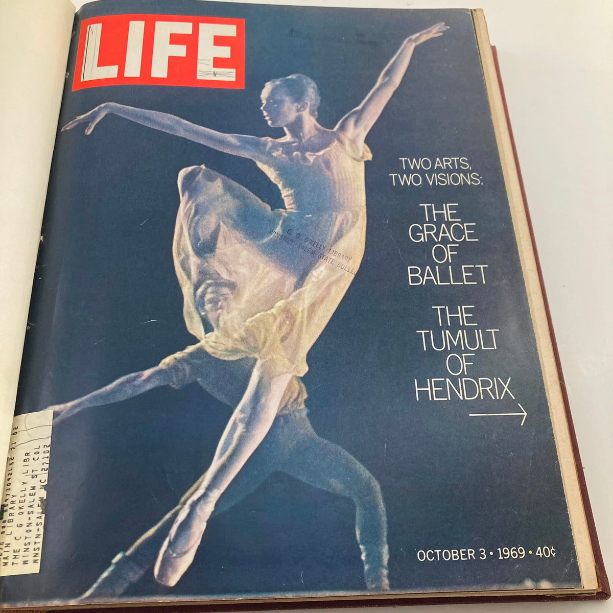 VTG 1969 Bound Life Magazine - Inside page displaying the October 3 issue featuring ballet and Jimi Hendrix.