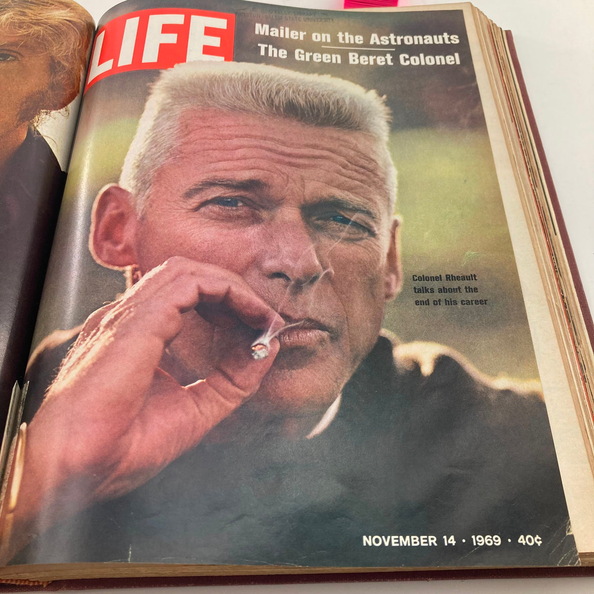 VTG 1969 Bound Life Magazine cover from the November 14 issue featuring Colonel Rheault, discussing the Green Beret and the astronaut program.