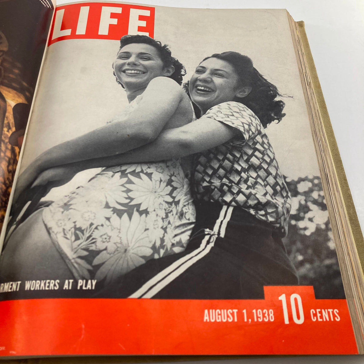 Cover of VTG 1938 Bound Life Magazine from August 1, showcasing two cheerful women enjoying their time together, reflecting the playful spirit of the late 1930s.
