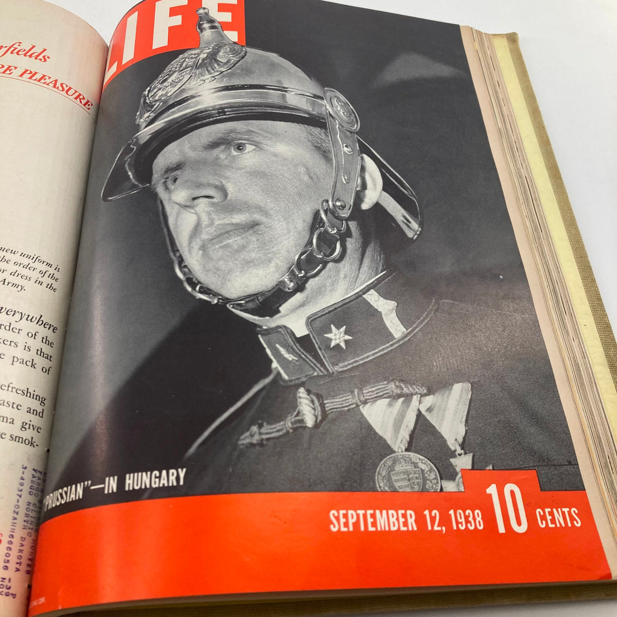 Cover of VTG 1938 Bound Life Magazine showcasing a soldier in traditional uniform, dated September 12, 1938, depicting historical military style.