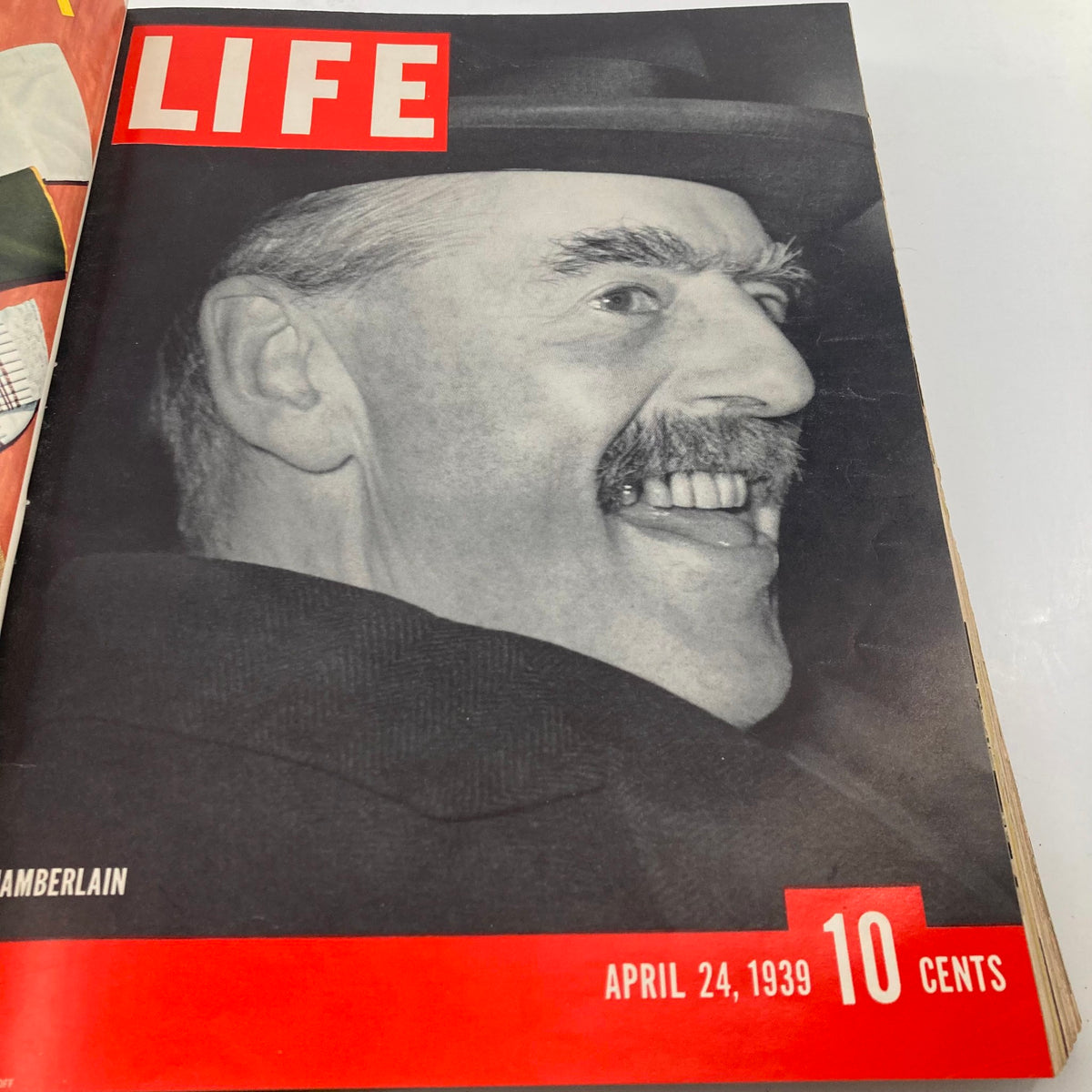 VTG 1939 Bound Life Magazine - Cover of the April 24, 1939 issue featuring Neville Chamberlain, illustrating historical significance.
