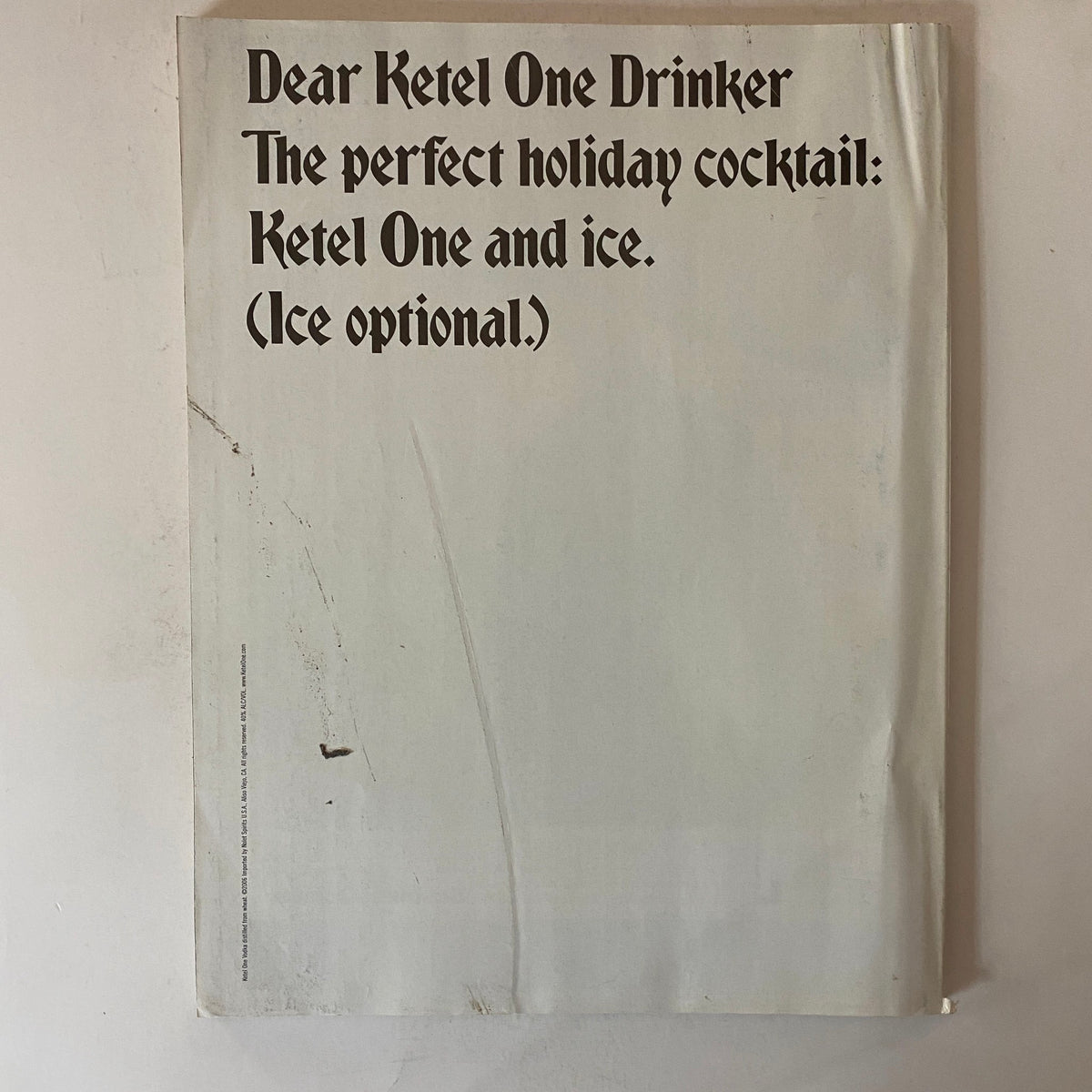 Back cover of Fortune Magazine December 25, 2006, promoting Ketel One vodka cocktail recipes for holiday celebrations.
