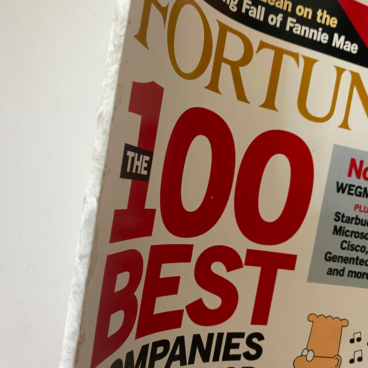 Close-up of the Fortune Magazine cover dating January 24, 2005, showcasing the title '100 Best Companies to Work For', featuring Wegmans as No. 1, along with a reference to Bethany McLean's article on the Fall of Fannie Mae.
