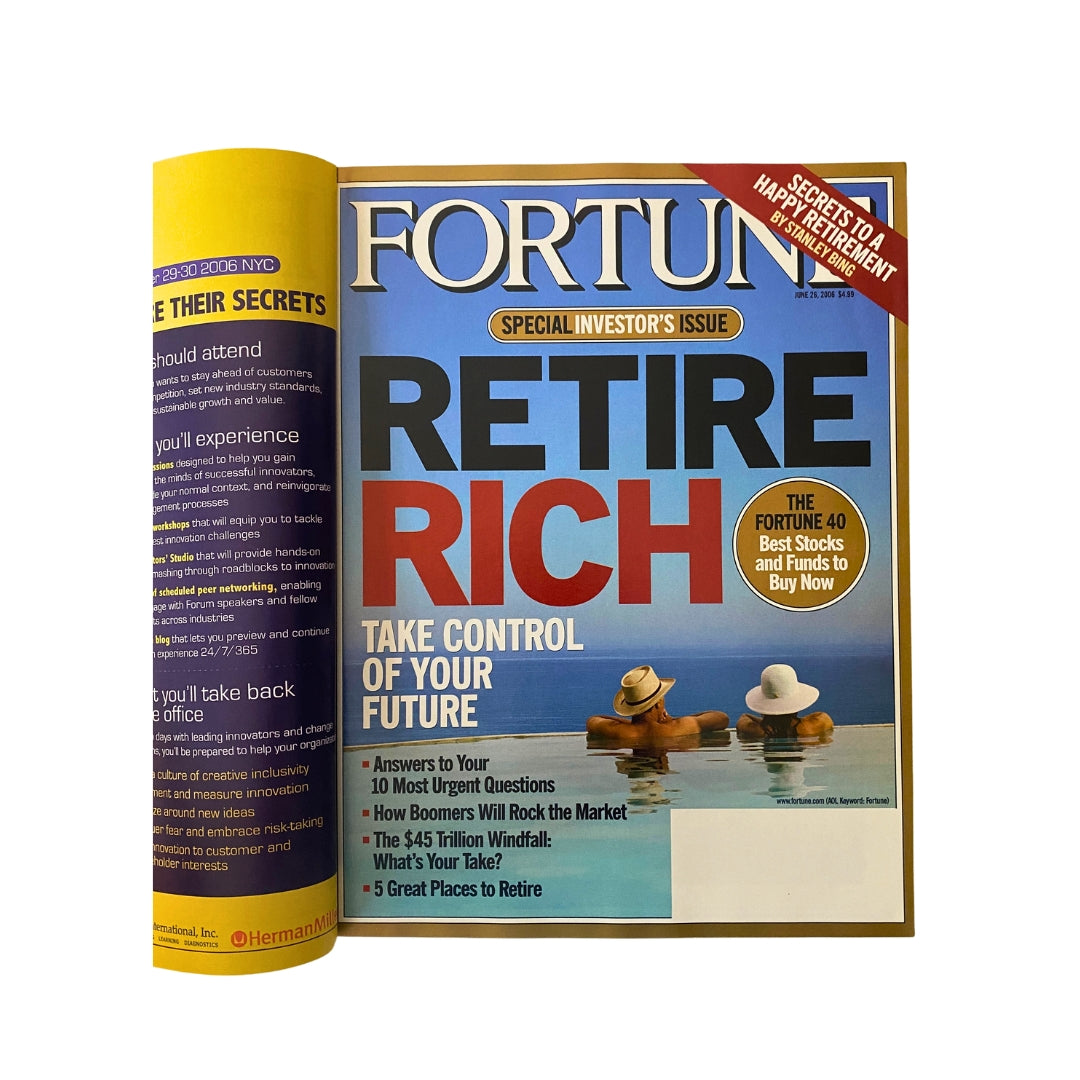 Cover image of Fortune Magazine June 26, 2006, titled 'Retire Rich: Take Control of Your Future', showcasing two people enjoying a serene moment on the water.