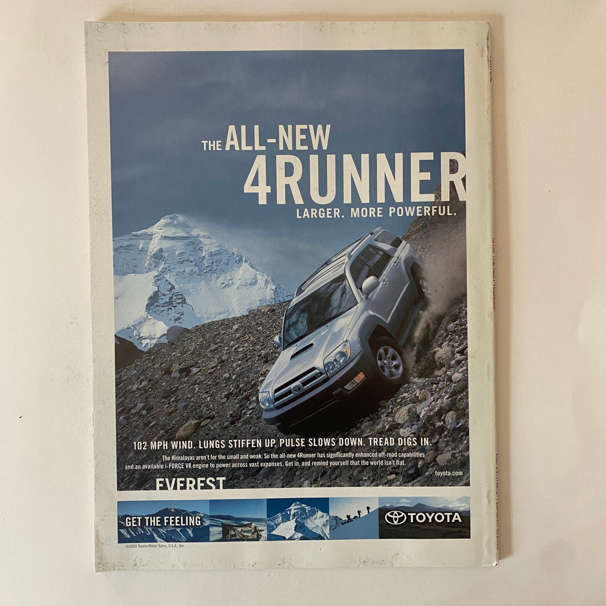 Fortune Magazine February 3, 2003 advertisement for the all-new Toyota 4Runner, emphasizing its powerful features against a scenic mountain backdrop.