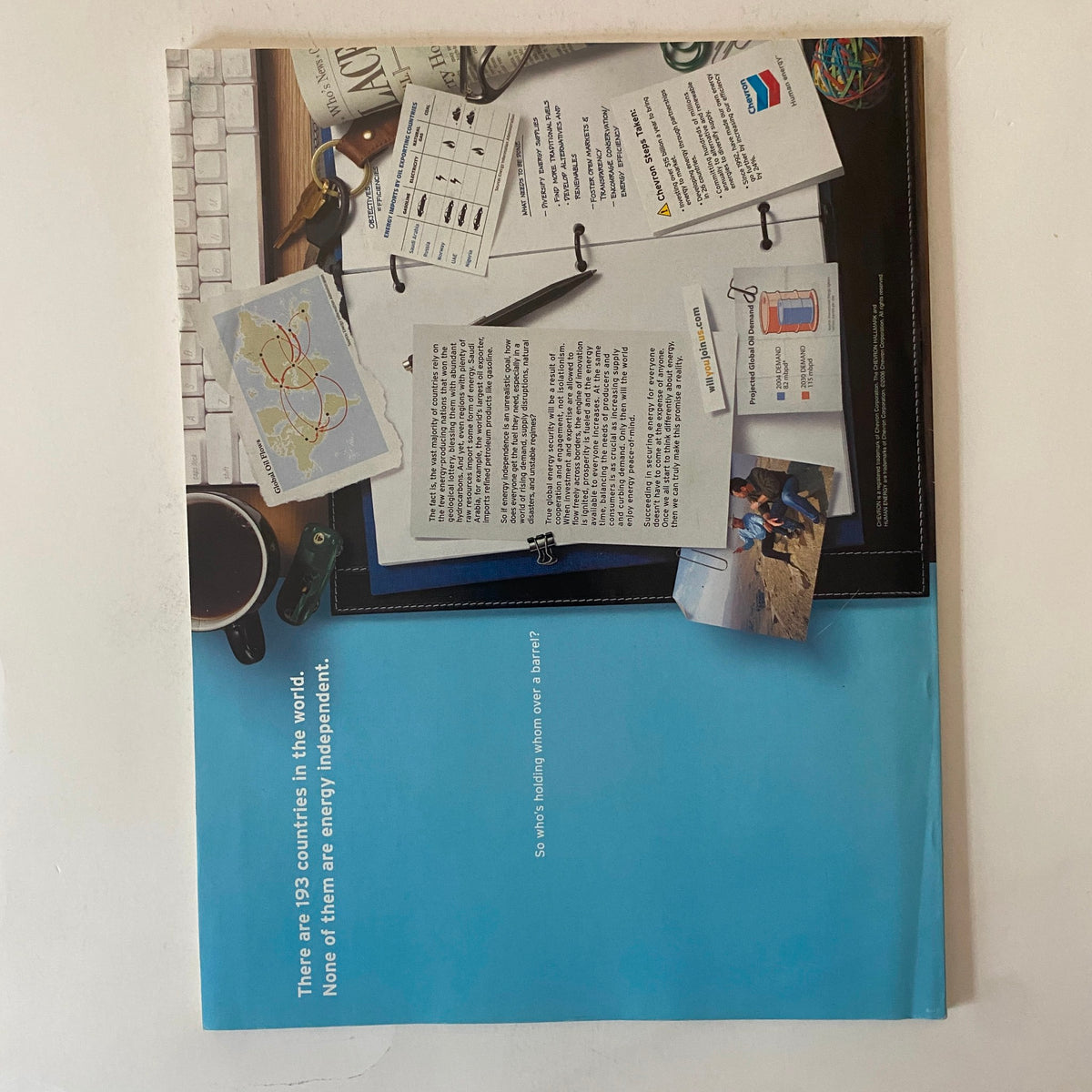 Back page of Fortune Magazine April 2, 2007, displaying various corporate documents and notes, emphasizing energy independence and sustainability issues.