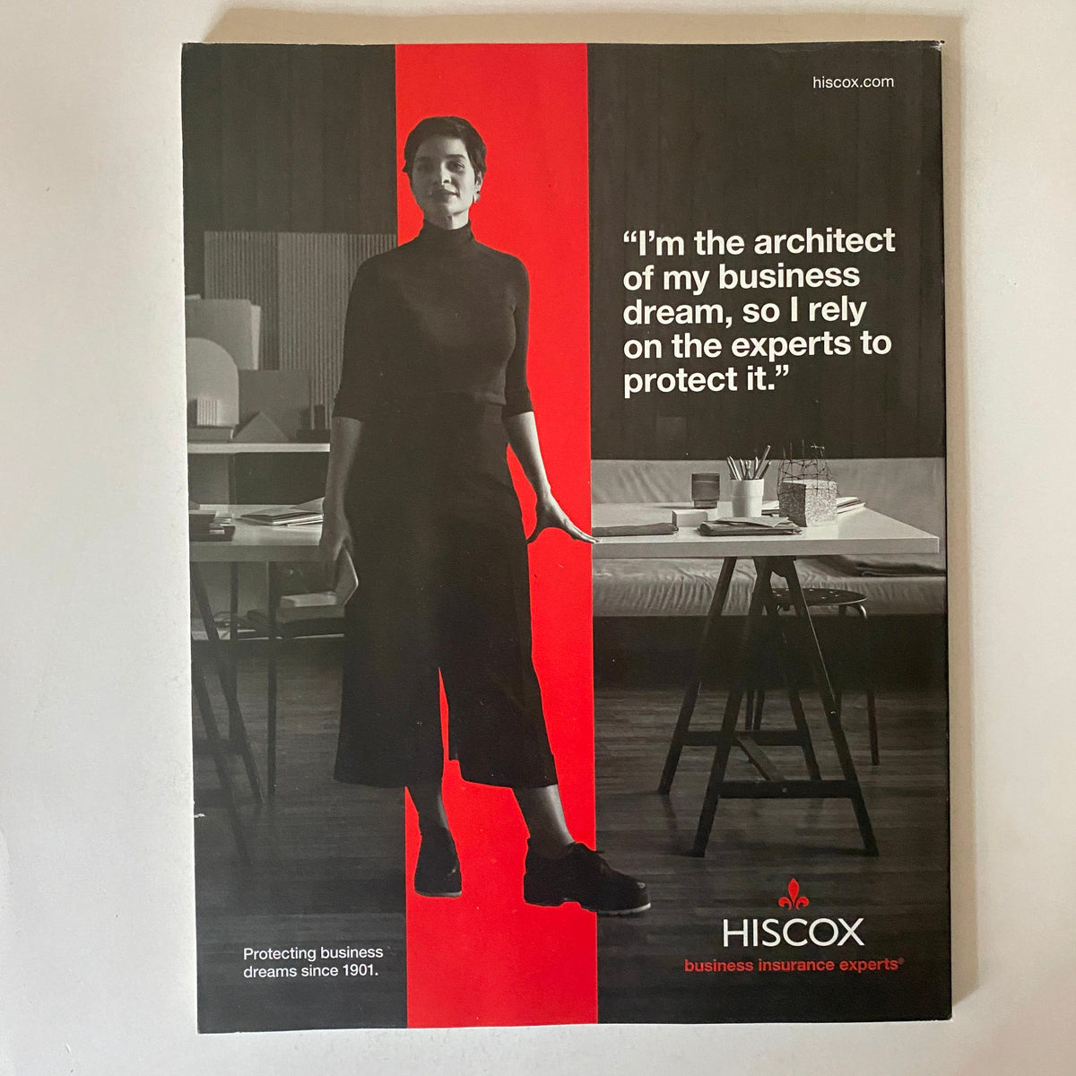 Back cover of Inc. Magazine September 2022 featuring an advertisement for Hiscox business insurance, emphasizing protection of business dreams.
