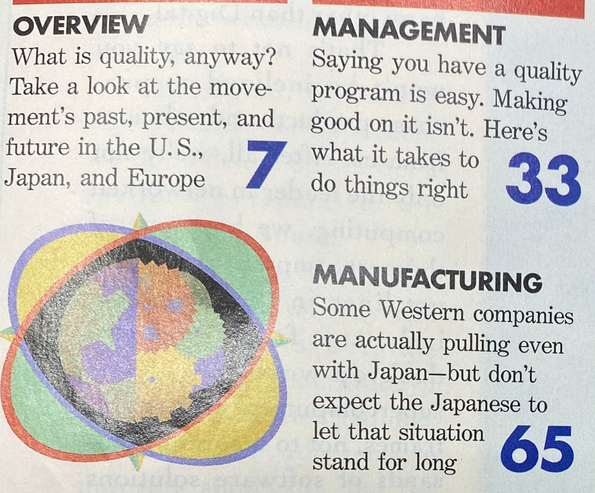 Inside page of BusinessWeek Magazine October 25, 1991 titled 'The Quality Imperative', showcasing sections on quality management, overview of the quality movement in the U.S., Japan, and Europe, and discussing manufacturing challenges faced by Western companies.