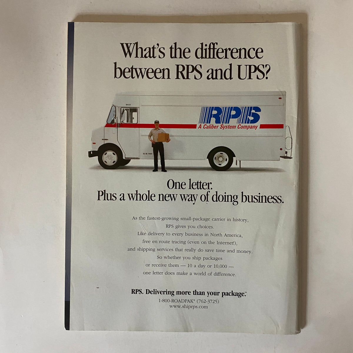 Back cover advertisement of BusinessWeek Magazine, April 7, 1997, featuring an RPS delivery truck and promoting RPS services as a small-package carrier.