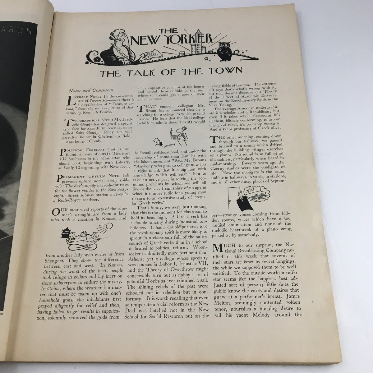 The New Yorker Magazine September 22 1934 featuring 'The Talk of the Town', a section highlighting noteworthy topics of that time.