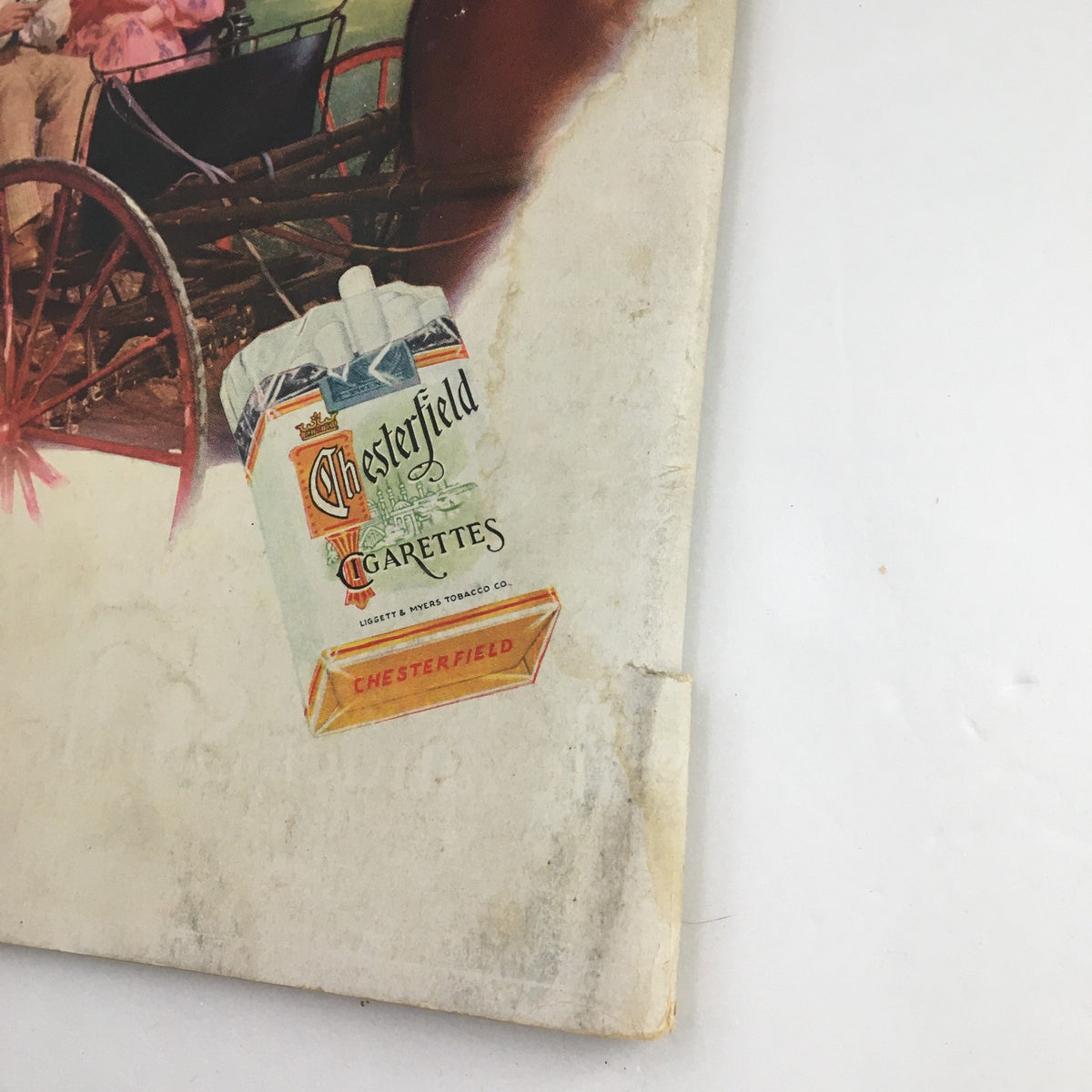 The New Yorker Magazine September 22 1934 close-up of a Chesterfield cigarettes advertisement displayed on the back cover, highlighting its nostalgic design.