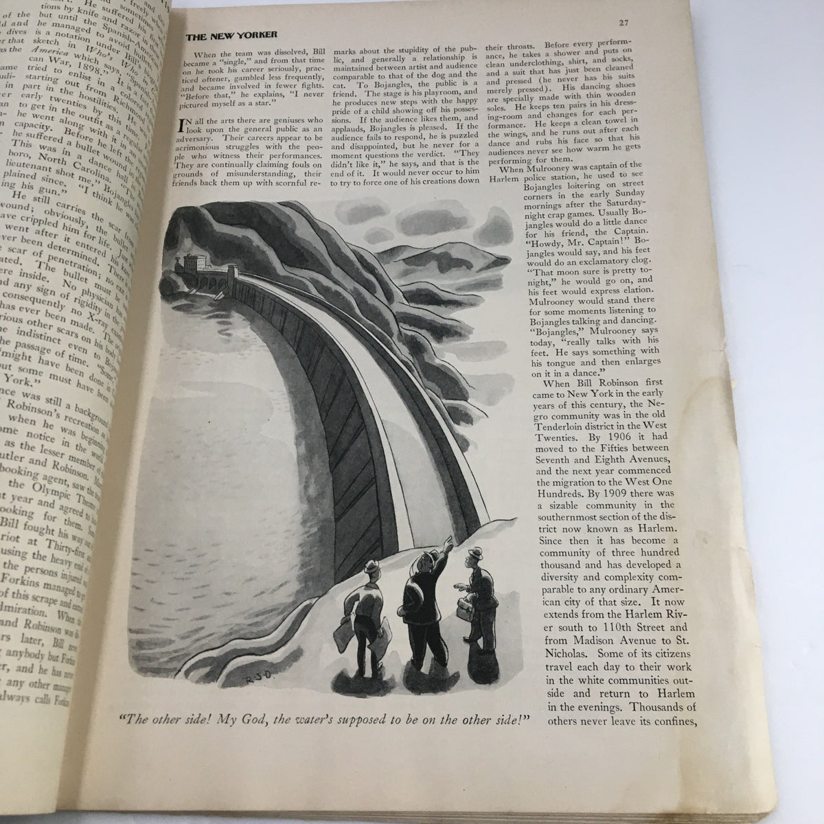 Illustrated article page from The New Yorker Magazine October 13 1934, depicting a scene with characters discussing travel, reflective of the magazine's storytelling style.