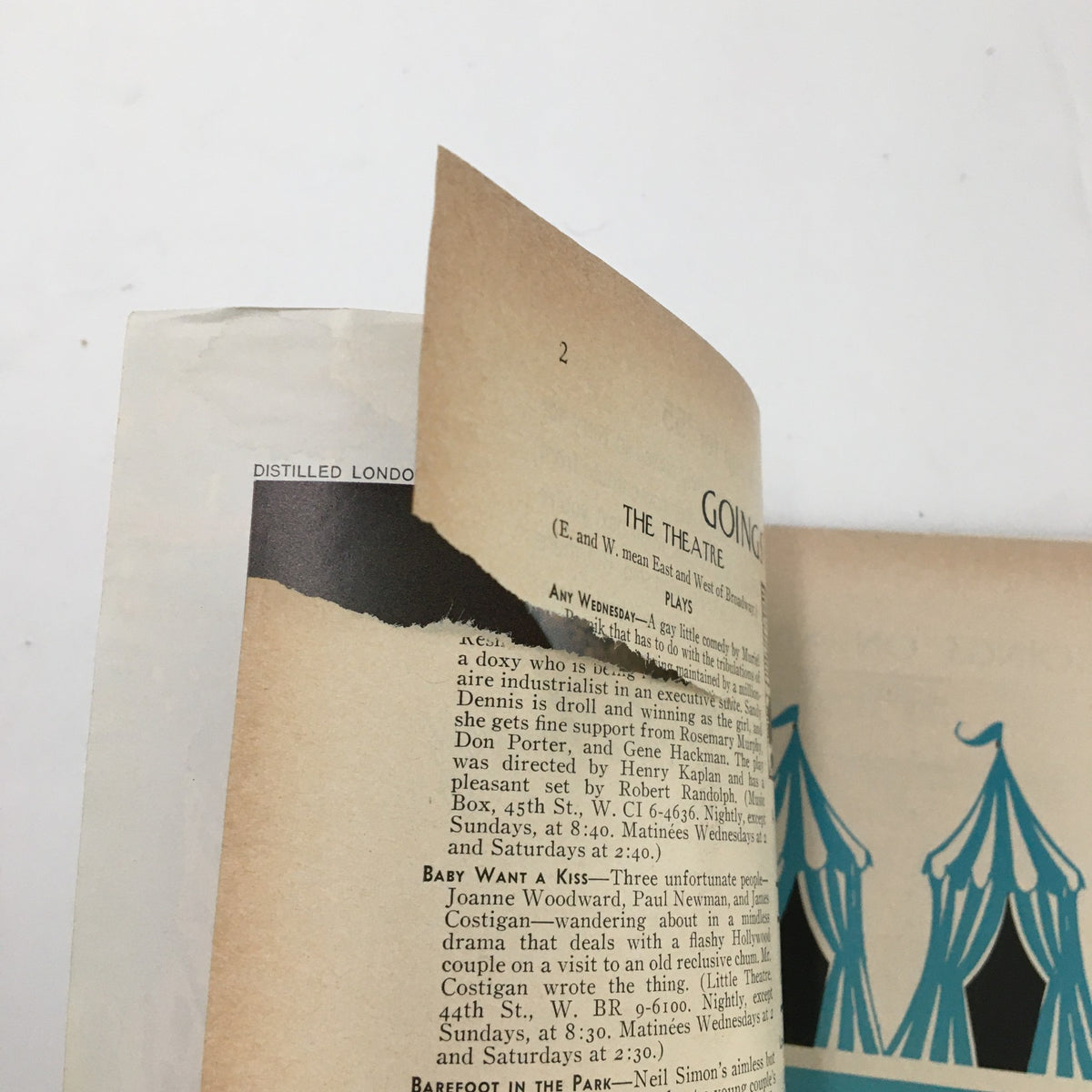 Interior detail from The New Yorker Magazine July 11 1964, showing a torn page and the publication's historical context.