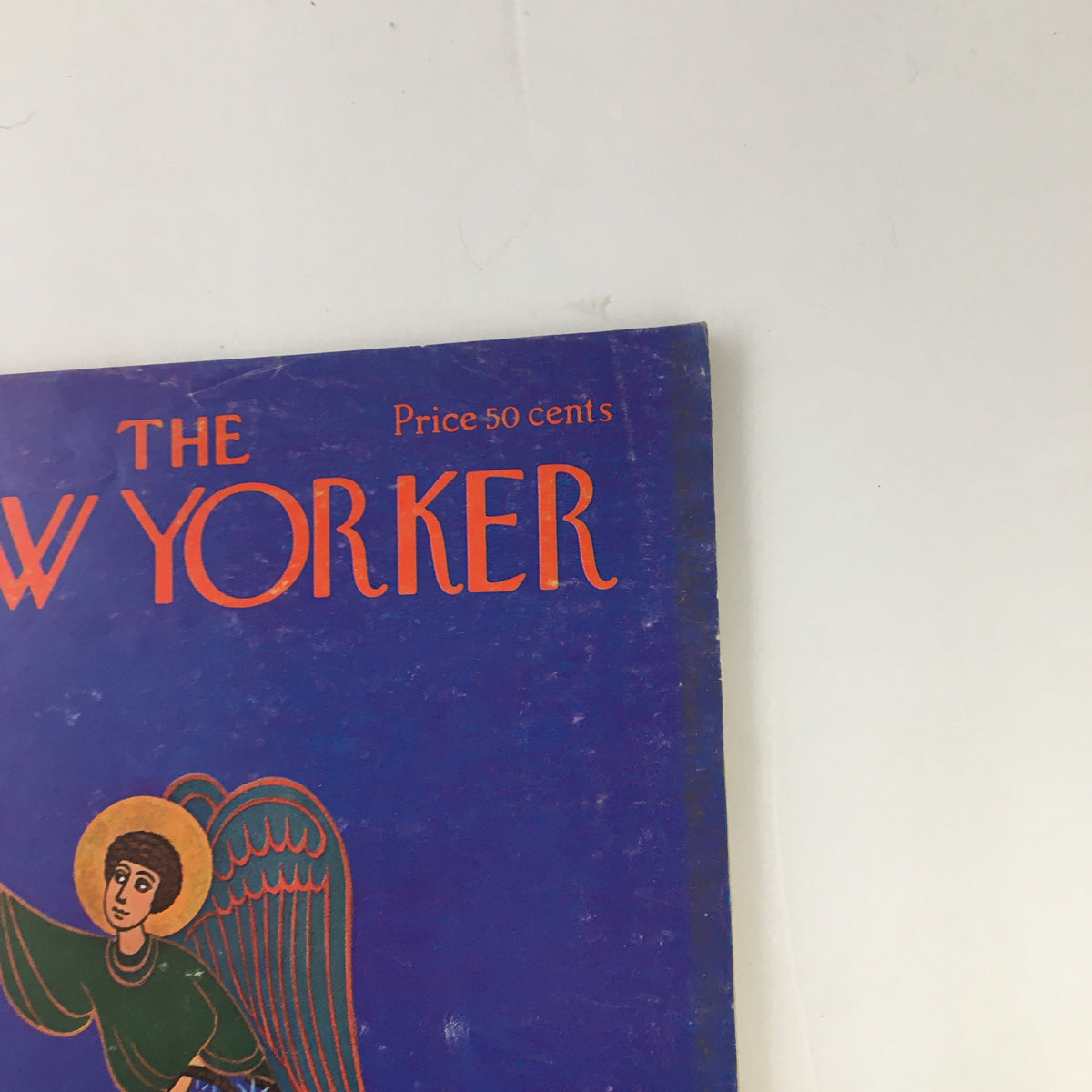 Close-up view of The New Yorker Magazine December 9 1972 cover showcasing the title with angel artwork by Charles E. Martin.